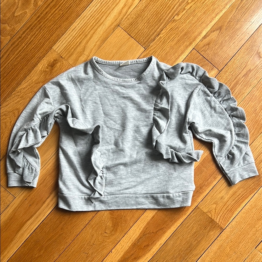 ZARA Gray Ruffle Sleeve Kids Top